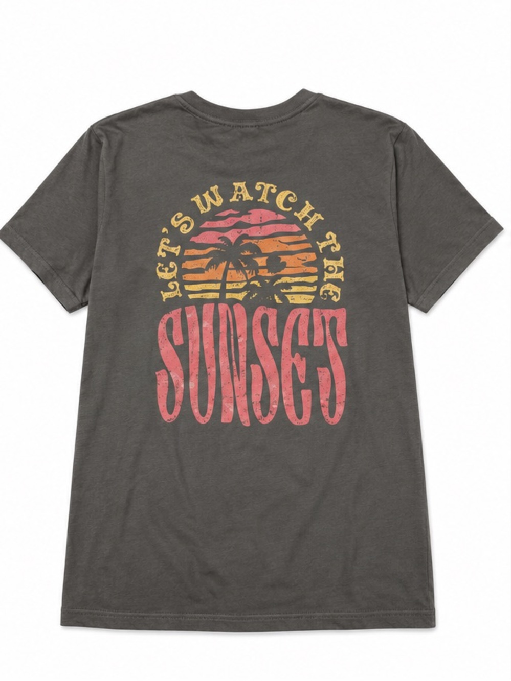 Gray Graphic T-Shirt with Sunset Design on back